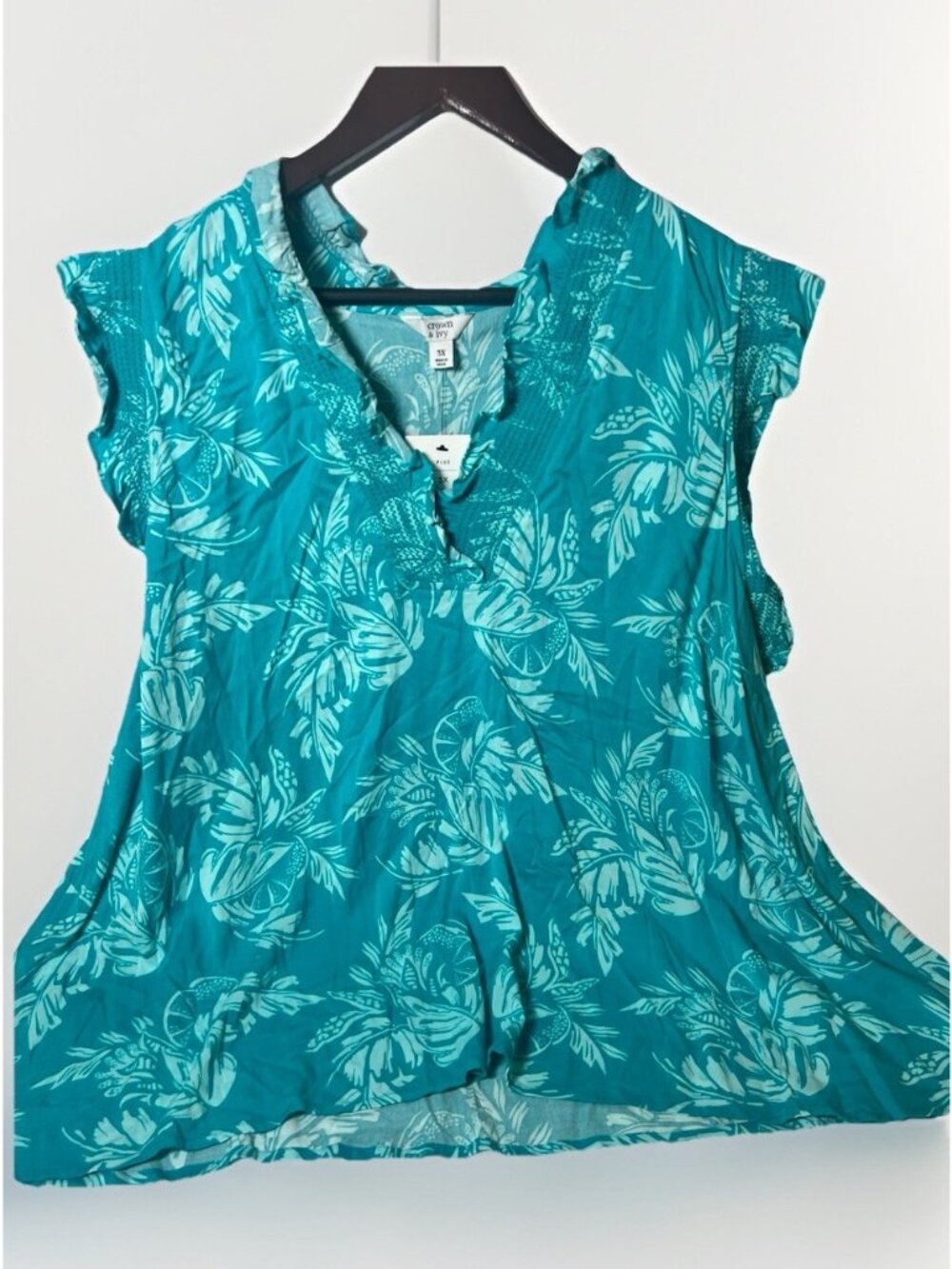 NWT Crown & Ivy Turquoise Peasant Popover Blouse 3X Tropical Vacation Cruise.  Q